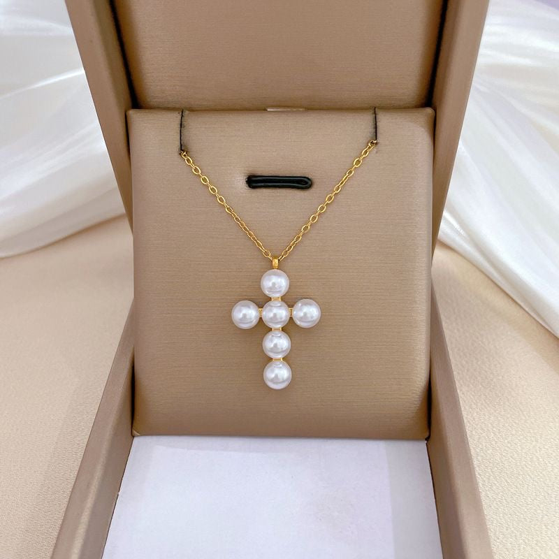 LARGE CROSS PEARL NECKLACE
