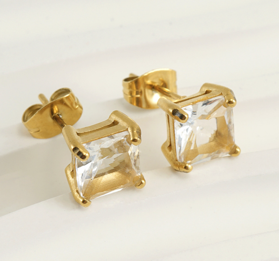 SQUARE ZIRCON STUD EARRINGS