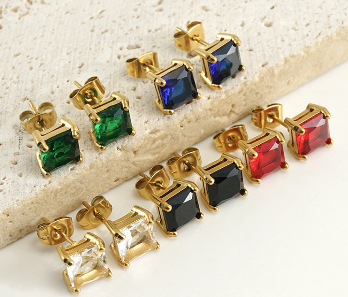 SQUARE ZIRCON STUD EARRINGS