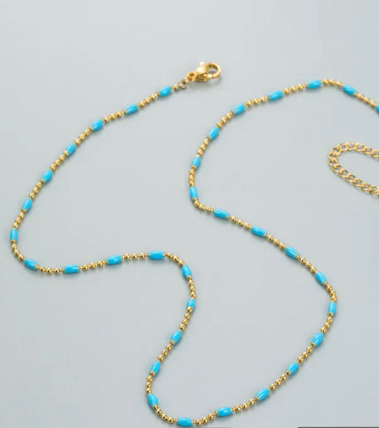 SKY BLUE GOLD BEADED NECKLACE