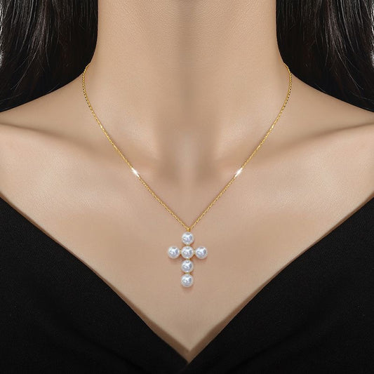 LARGE CROSS PEARL NECKLACE