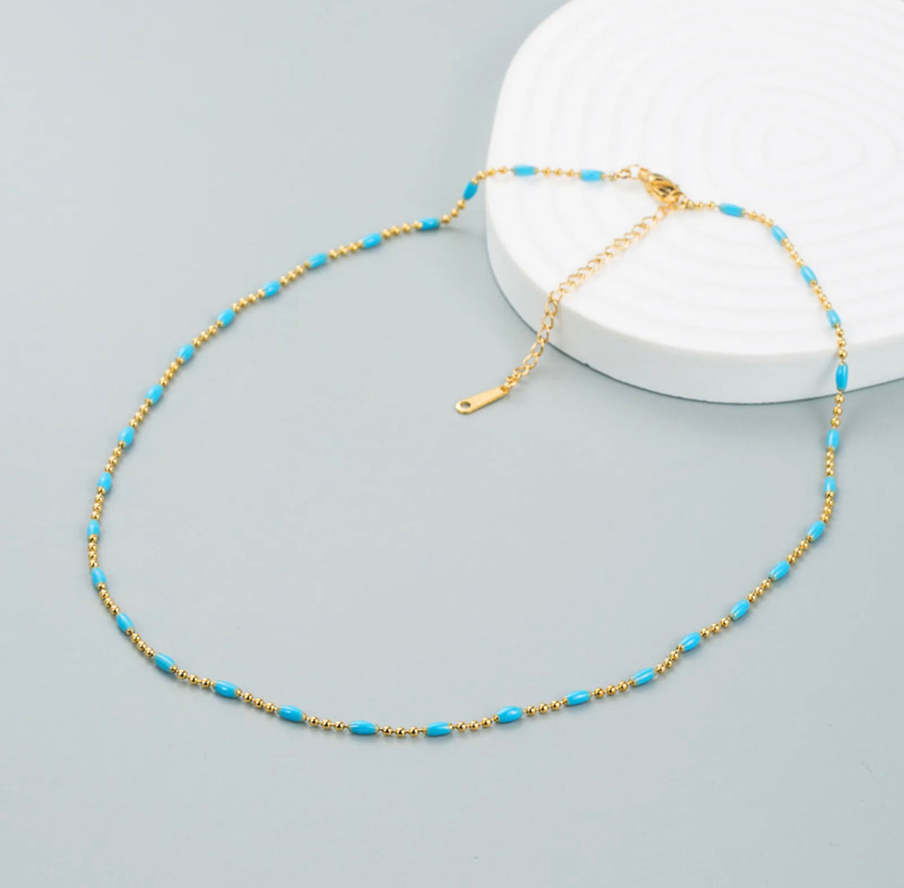 SKY BLUE GOLD BEADED NECKLACE