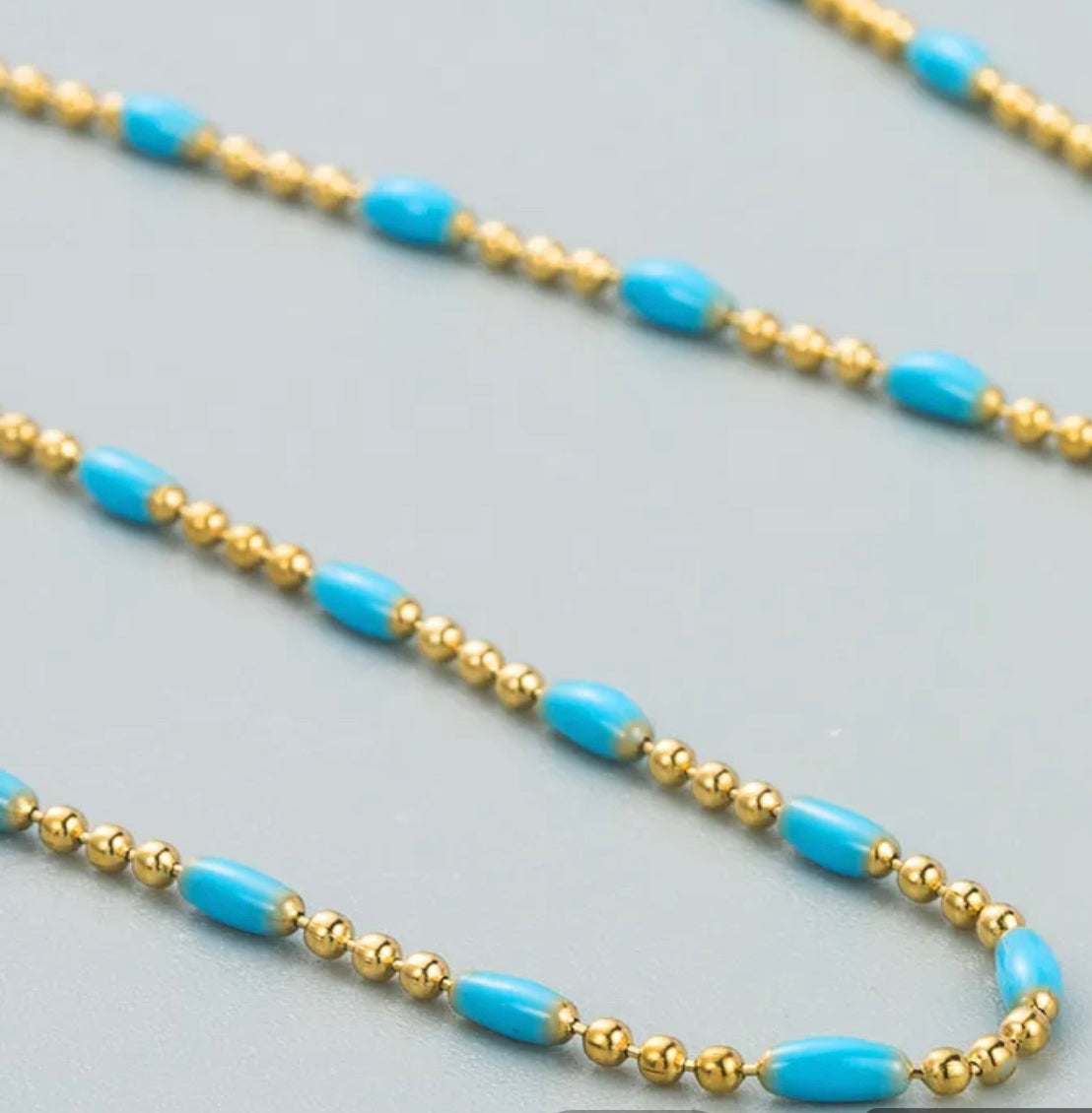 SKY BLUE GOLD BEADED NECKLACE