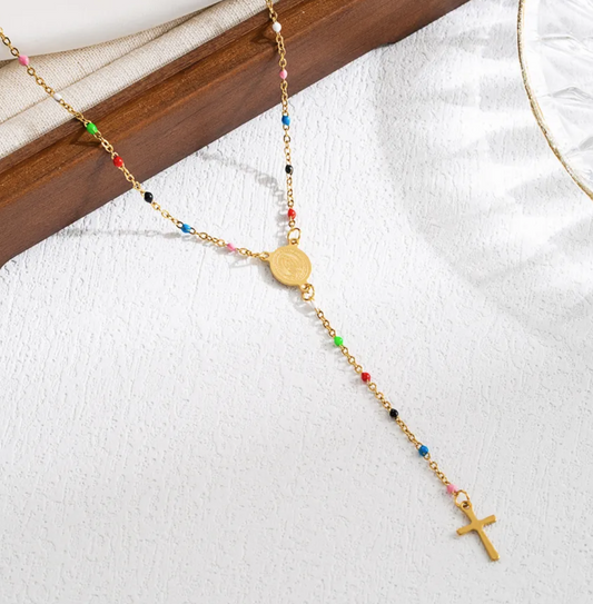 THE COLORFUL-BEADED ROSARY NECKLACE