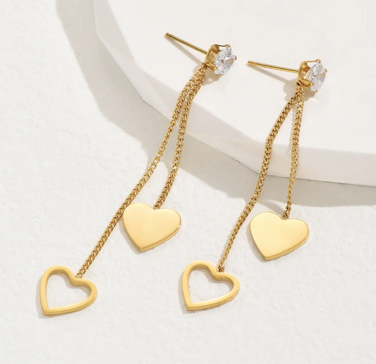 DOUBLE HEART DROP EARRINGS